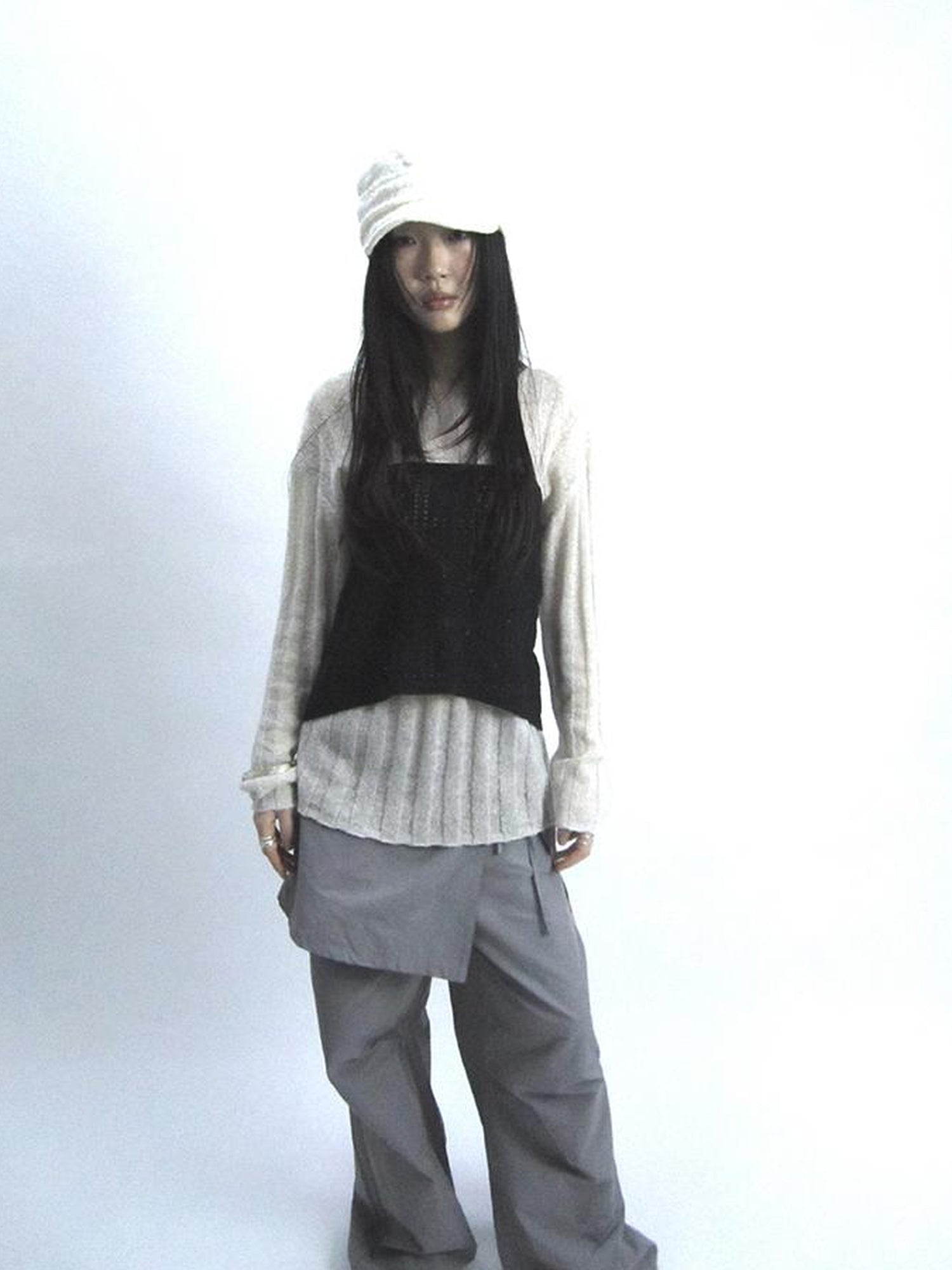 Updateang project Retro V-Neck Double Layer Knit Crossover Bodysuit With Lace Up