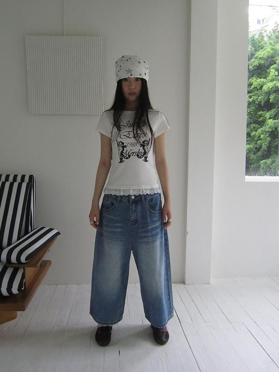 ang project Retro Washed Vintage Wide Leg Cropped Jeans