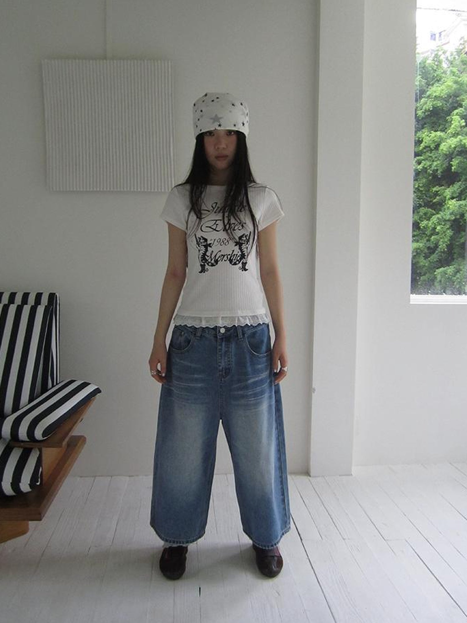 ang project Retro Washed Vintage Wide Leg Cropped Jeans