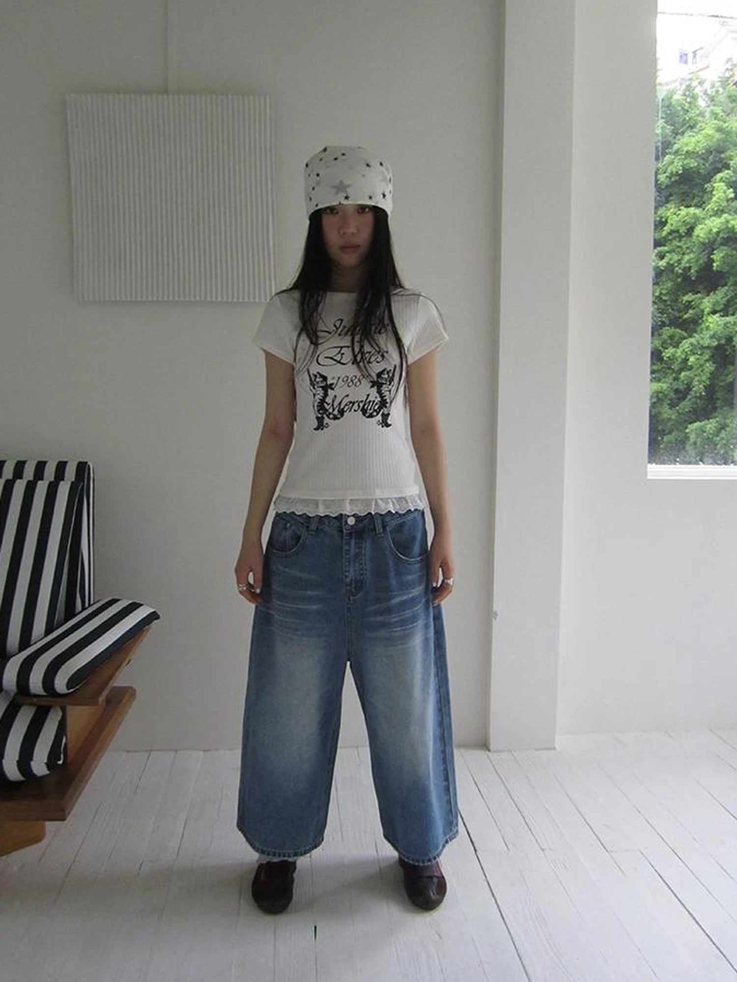 Retro Washed Vintage Wide Leg Cropped Jeans