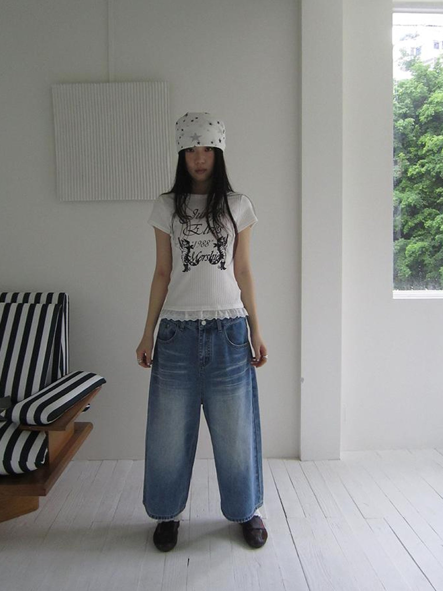 ang project Retro Washed Vintage Wide Leg Cropped Jeans