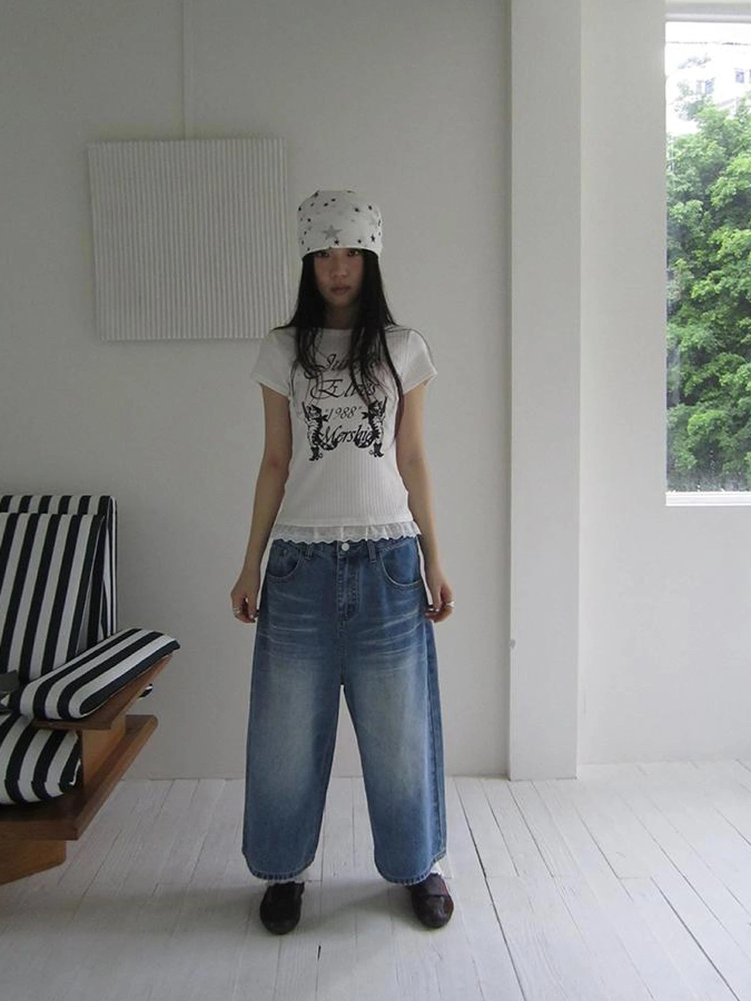 Retro Washed Vintage Wide Leg Cropped Jeans