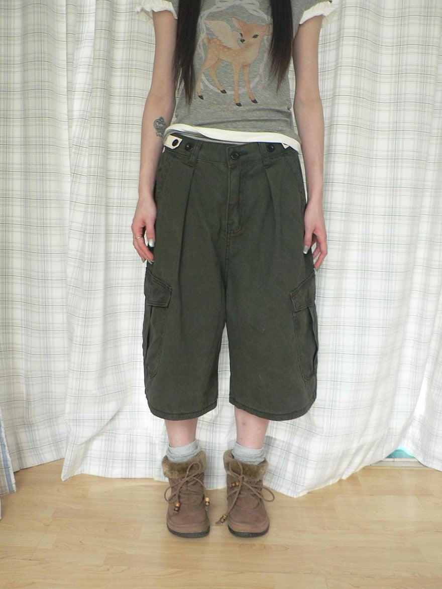 ang project Retro Wide Leg Multi Pocket Adjustable Waist Women&