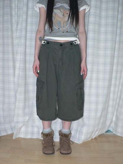 ang project Retro Wide Leg Multi Pocket Adjustable Waist Women&