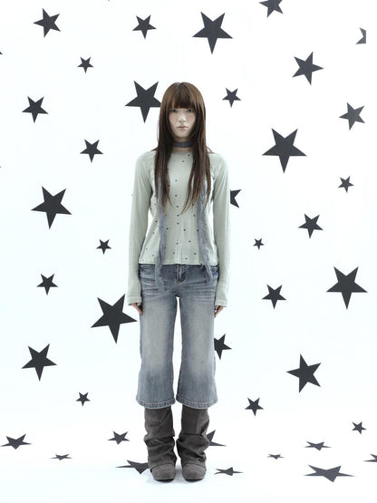 ang project Retro Y2k Washed Distressed Cat Whisker Flared Women&