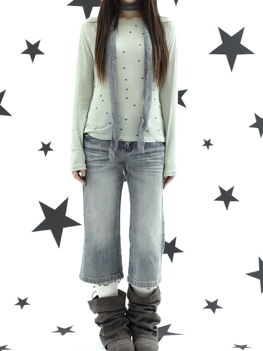 ang project Retro Y2k Washed Distressed Cat Whisker Flared Women&