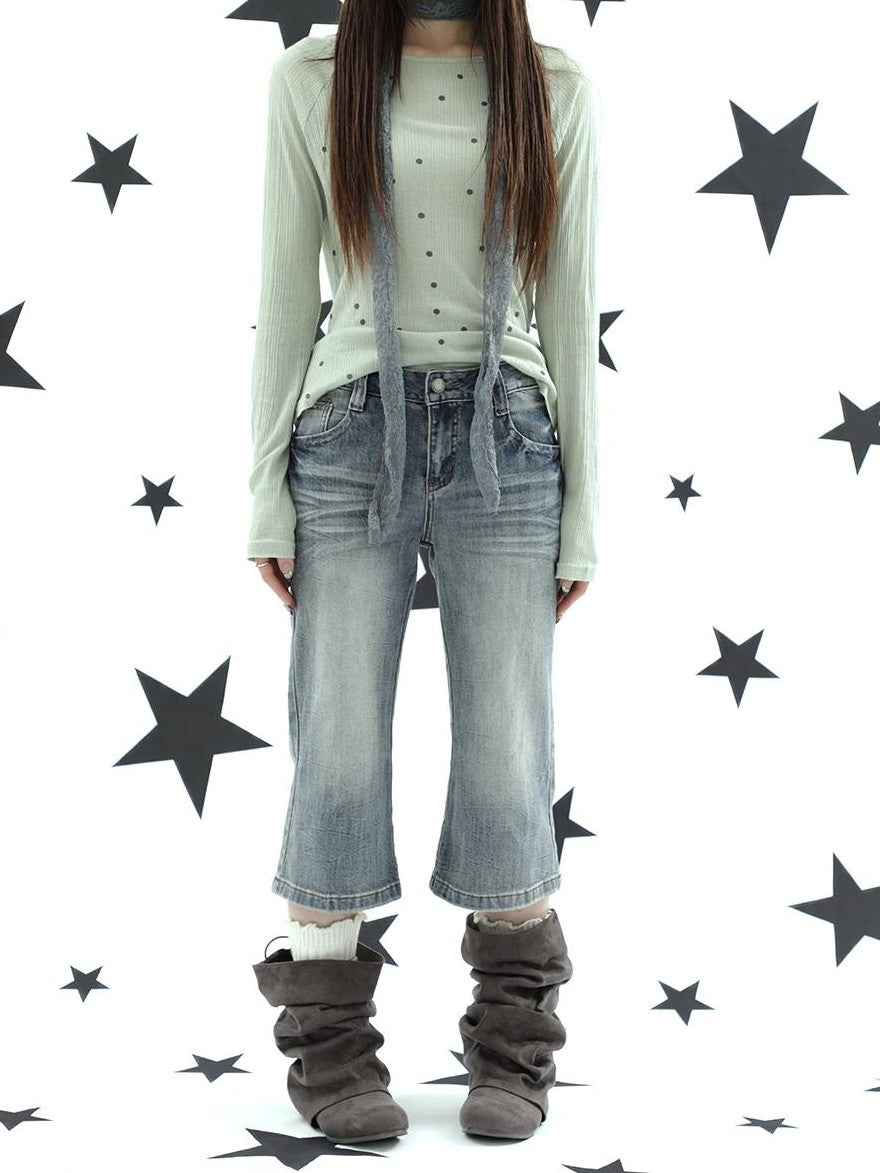 ang project Retro Y2k Washed Distressed Cat Whisker Flared Women&