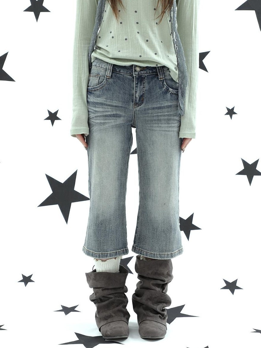 ang project Retro Y2k Washed Distressed Cat Whisker Flared Women&