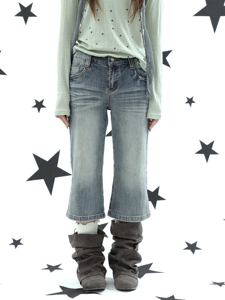 ang project Retro Y2k Washed Distressed Cat Whisker Flared Women&