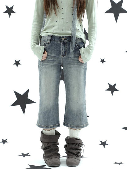 ang project Retro Y2k Washed Distressed Cat Whisker Flared Women&