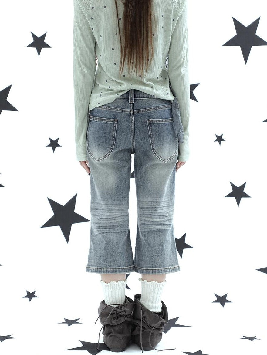 ang project Retro Y2k Washed Distressed Cat Whisker Flared Women&