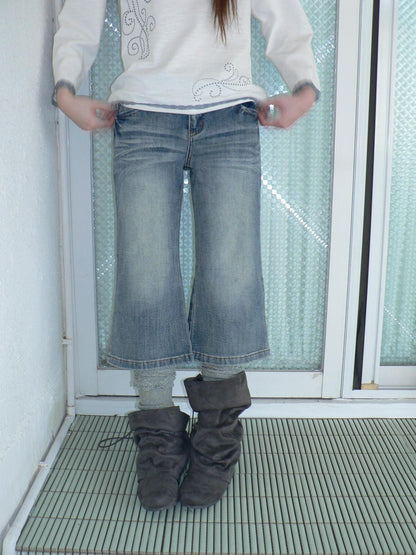 ang project Retro Y2k Washed Distressed Cat Whisker Flared Women&