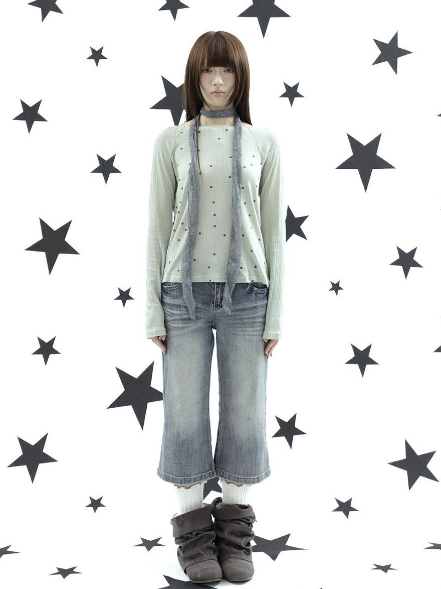 ang project Retro Y2k Washed Distressed Cat Whisker Flared Women&