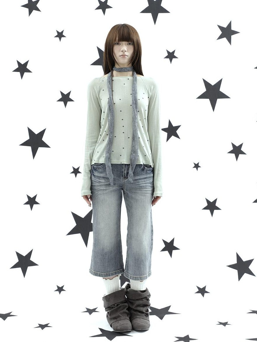 ang project Retro Y2k Washed Distressed Cat Whisker Flared Women&
