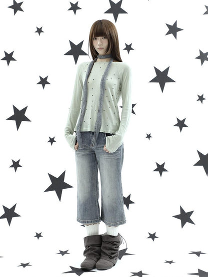 ang project Retro Y2k Washed Distressed Cat Whisker Flared Women&