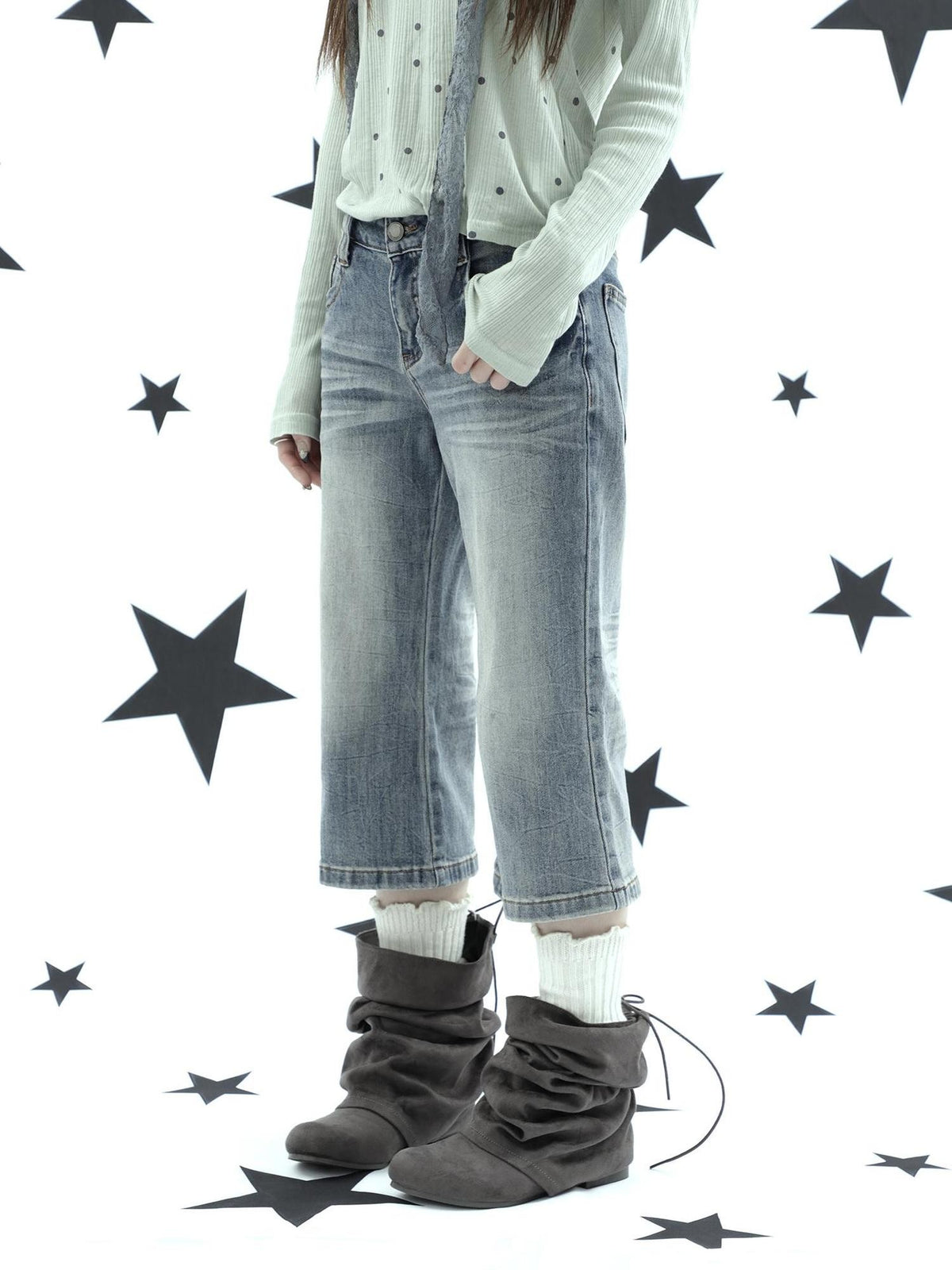 ang project Retro Y2k Washed Distressed Cat Whisker Flared Women&