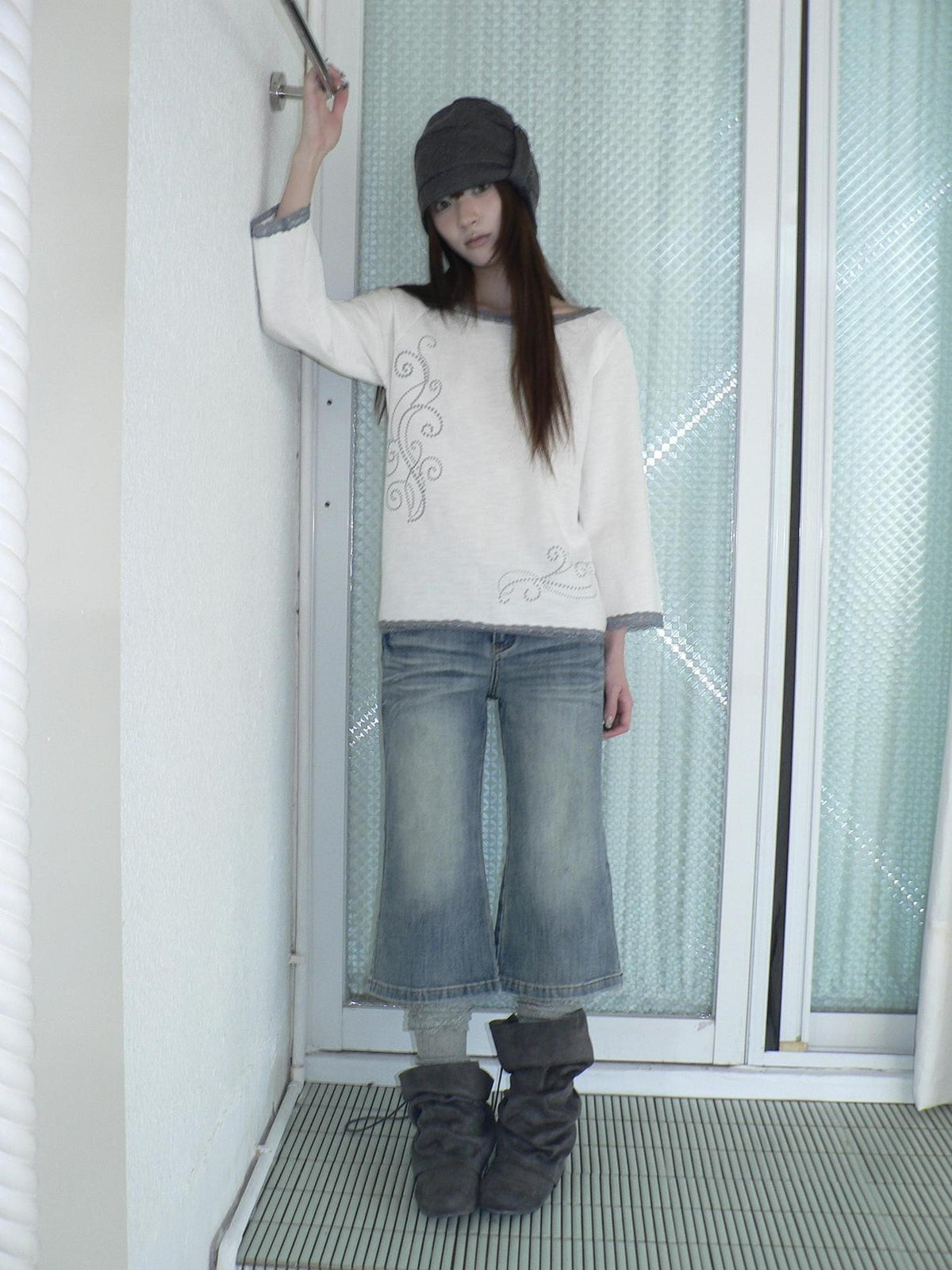 ang project Retro Y2k Washed Distressed Cat Whisker Flared Women&