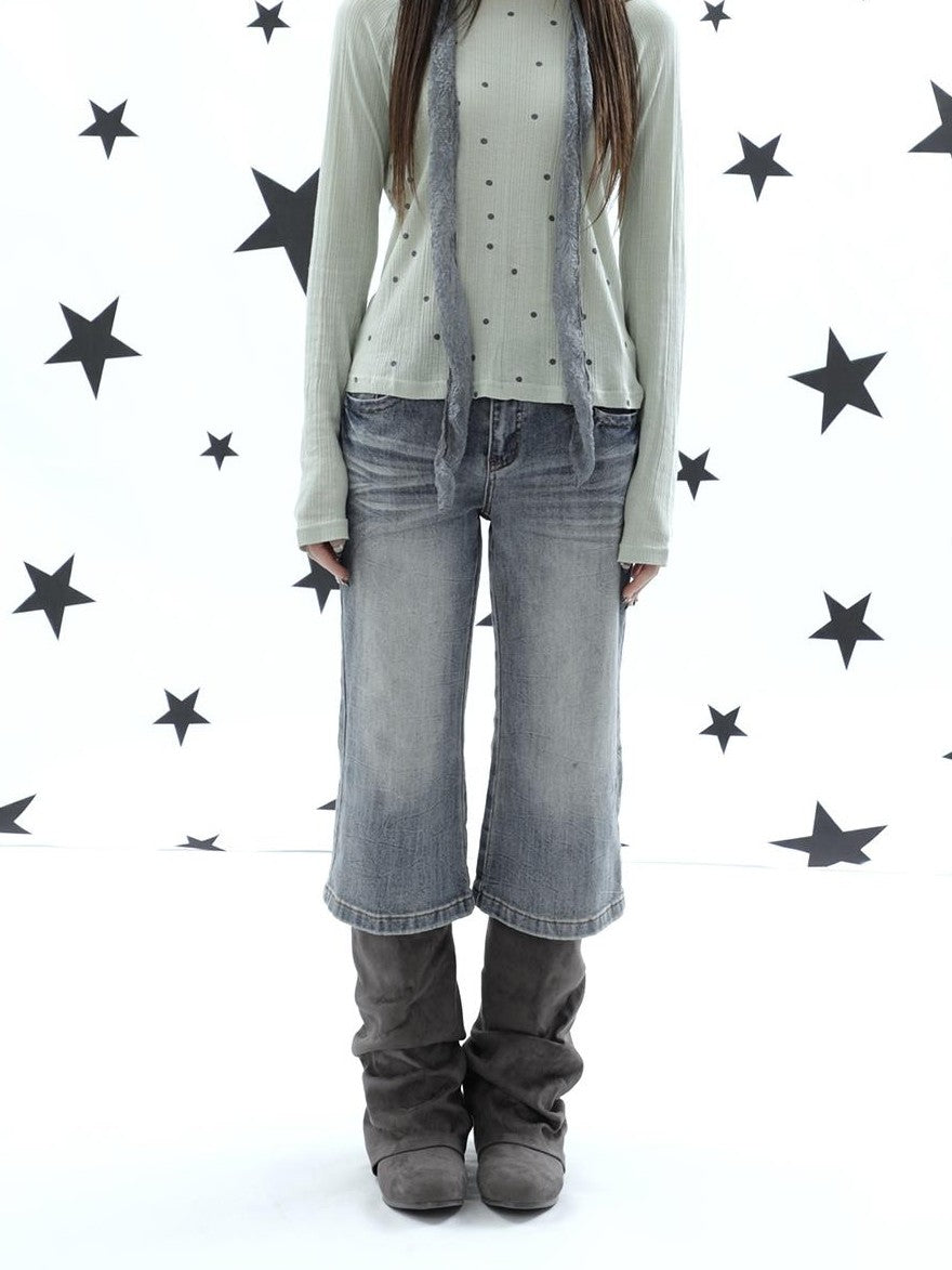 ang project Retro Y2k Washed Distressed Cat Whisker Flared Women&