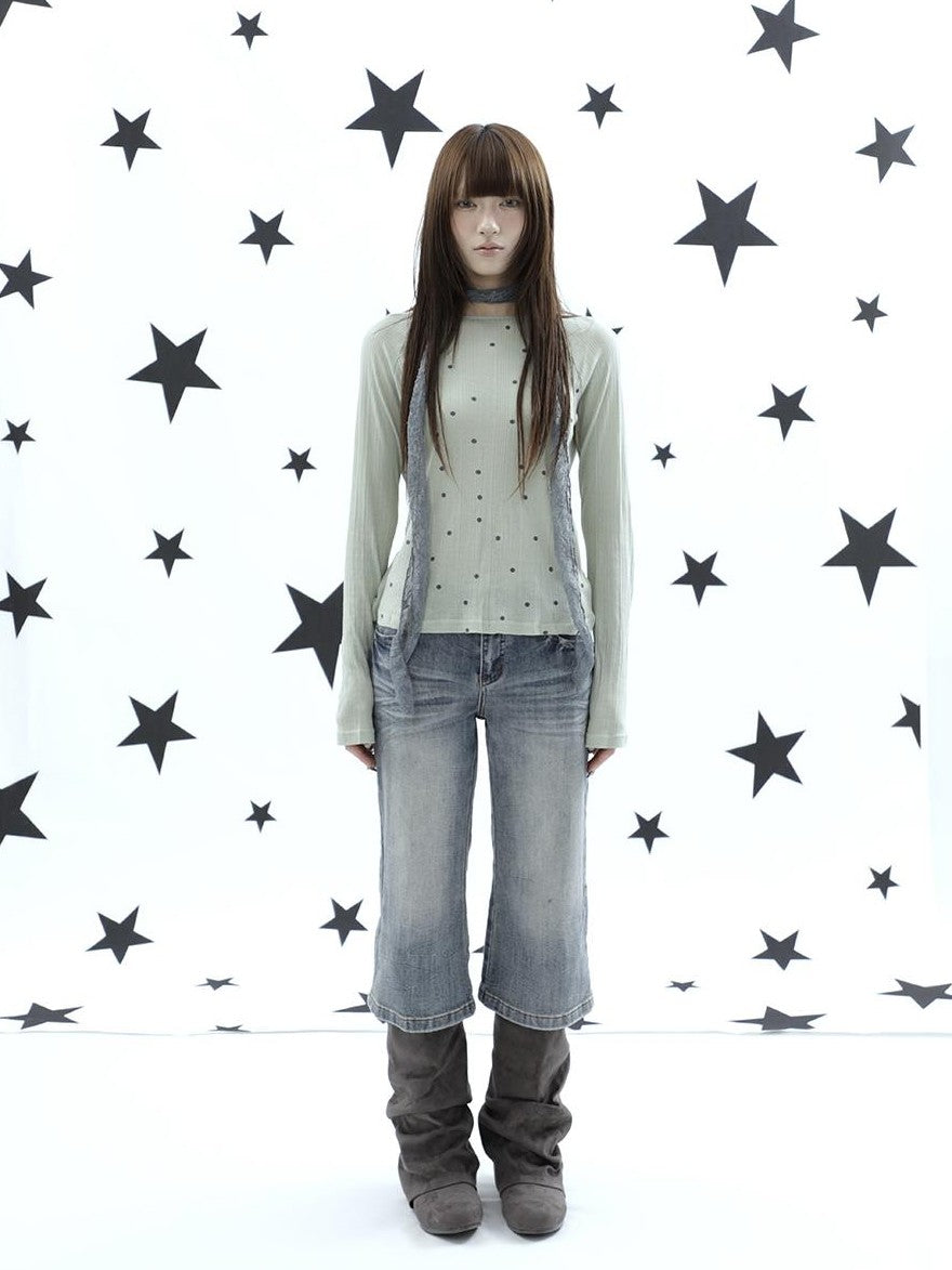 ang project Retro Y2k Washed Distressed Cat Whisker Flared Women&