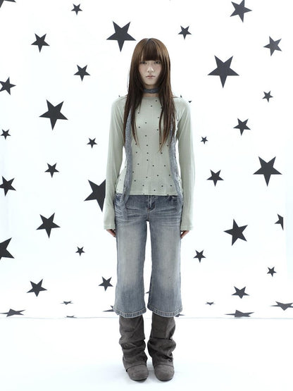 ang project Retro Y2k Washed Distressed Cat Whisker Flared Women&
