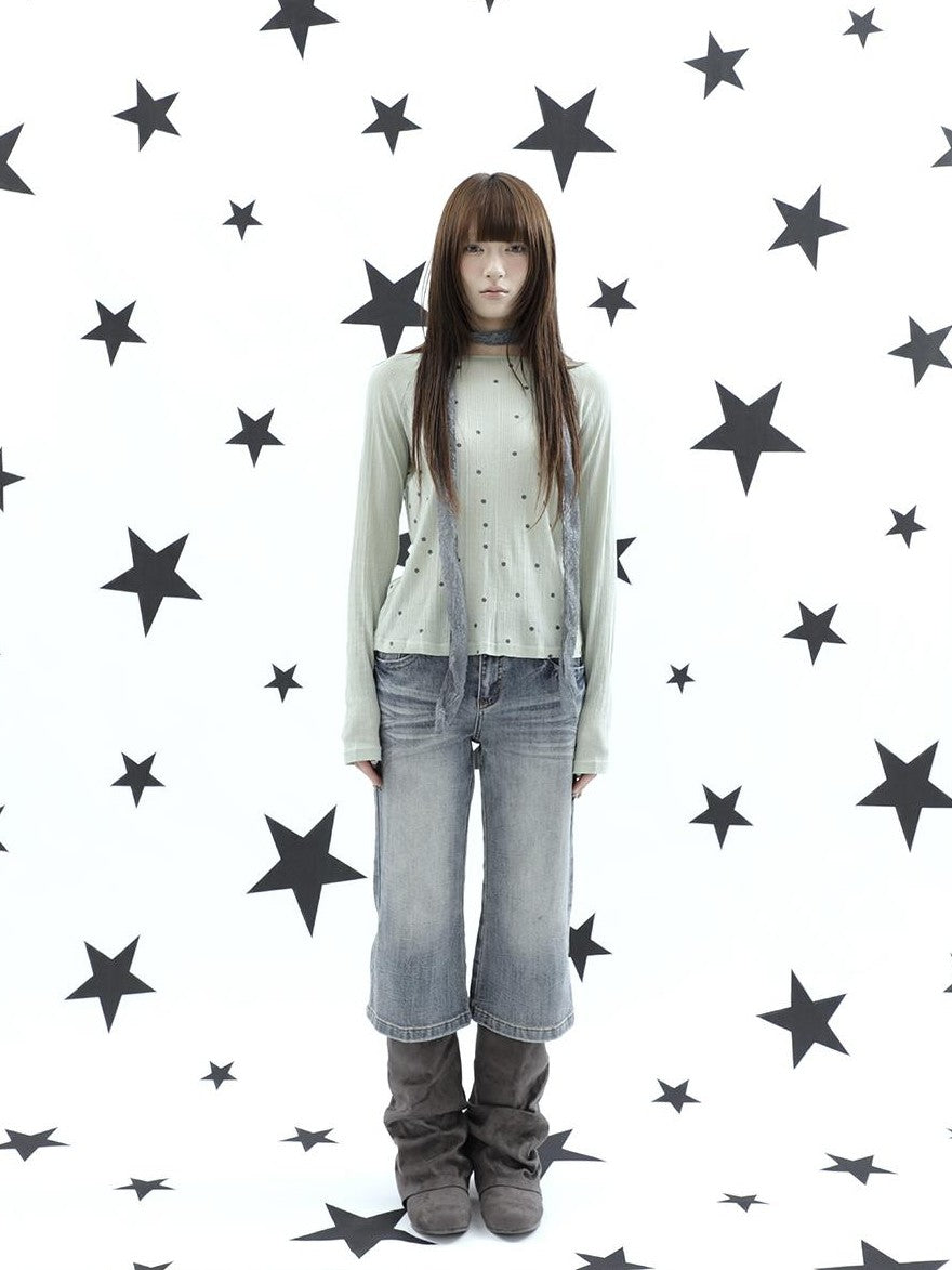 ang project Retro Y2k Washed Distressed Cat Whisker Flared Women&