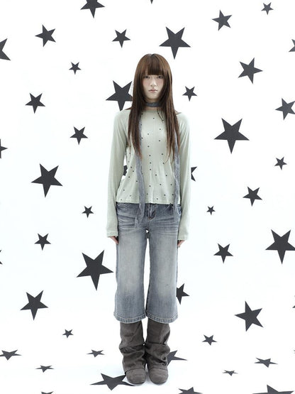 ang project Retro Y2k Washed Distressed Cat Whisker Flared Women&