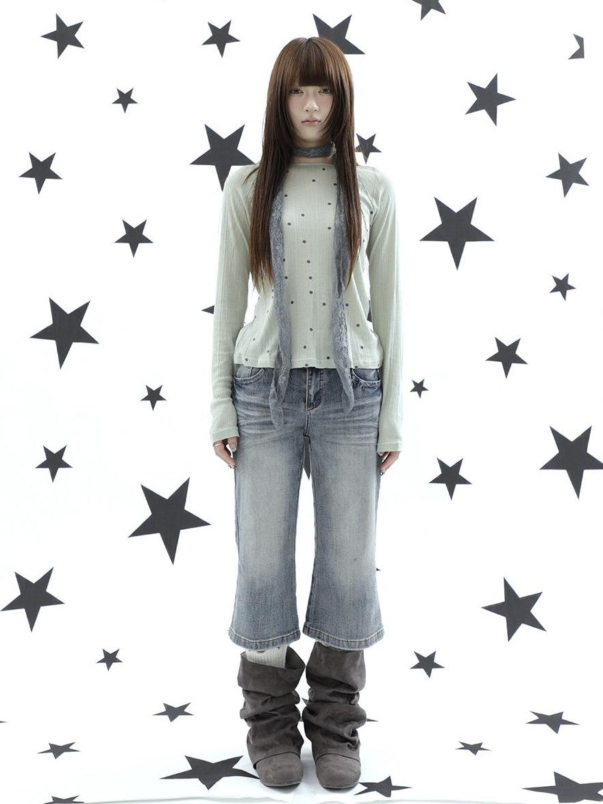 ang project Retro Y2k Washed Distressed Cat Whisker Flared Women&