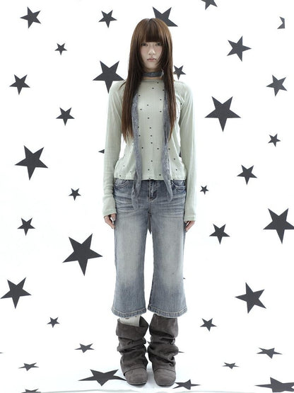 ang project Retro Y2k Washed Distressed Cat Whisker Flared Women&