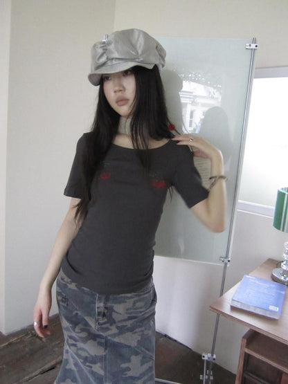 ang project Rhinestone Solid Slim Crew Neck Women&