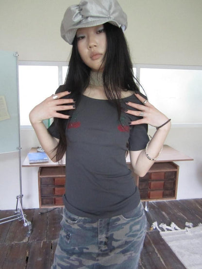 ang project Rhinestone Solid Slim Crew Neck Women&
