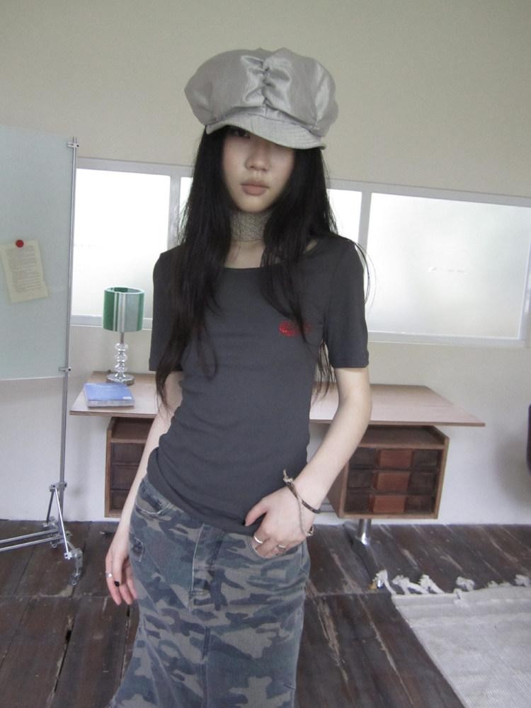 ang project Rhinestone Solid Slim Crew Neck Women&