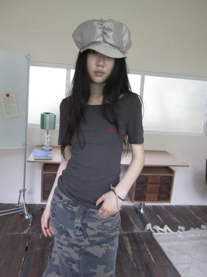 ang project Rhinestone Solid Slim Crew Neck Women&
