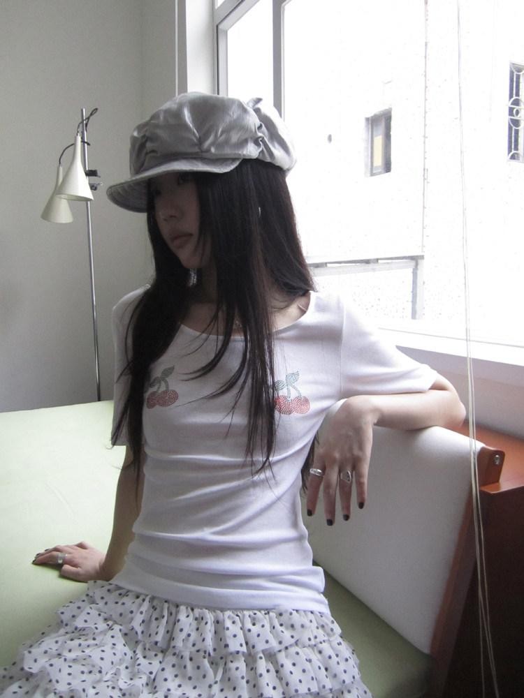 ang project Rhinestone Solid Slim Crew Neck Women&