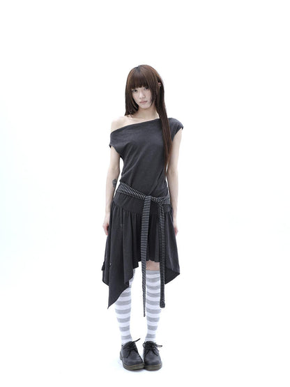ang project Rhinestone Striped Asymmetric Hem Women&