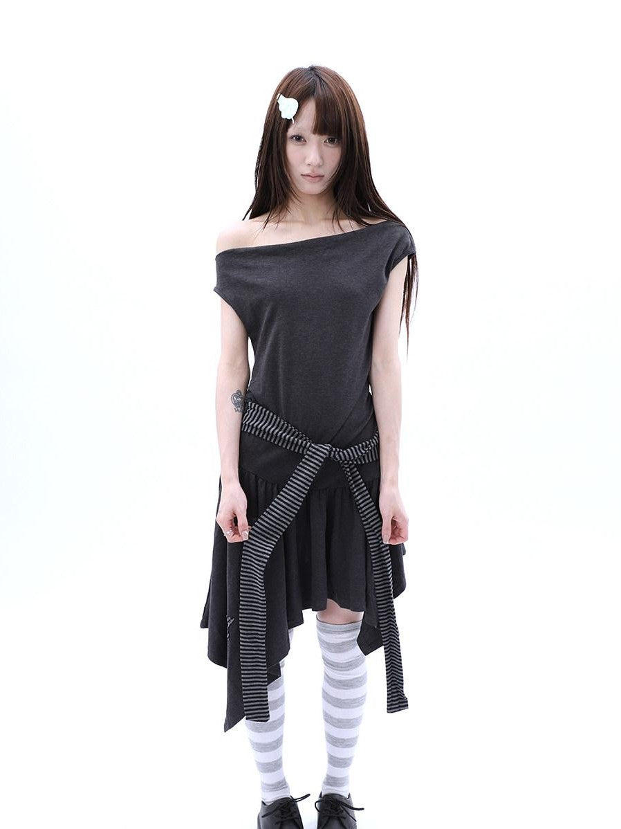 ang project Rhinestone Striped Asymmetric Hem Women&