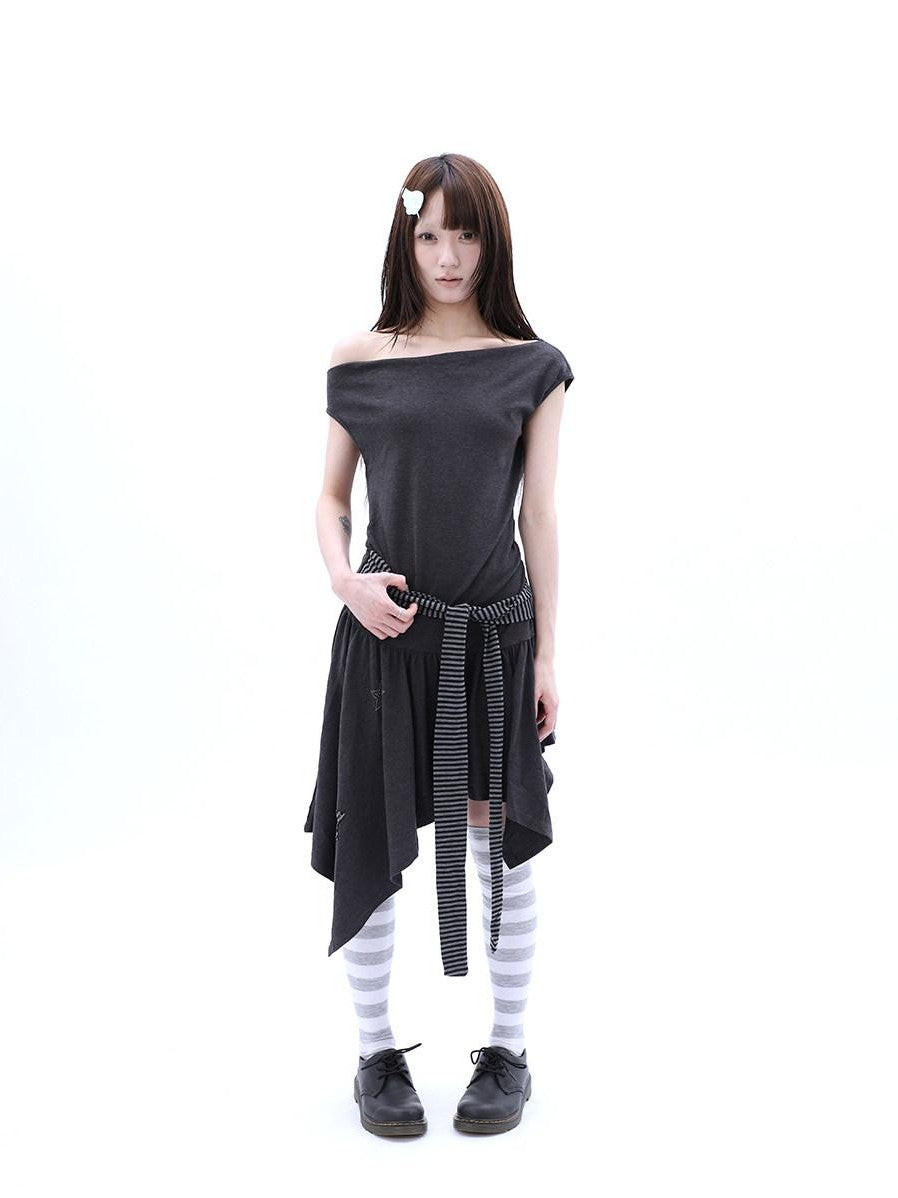 ang project Rhinestone Striped Asymmetric Hem Women&