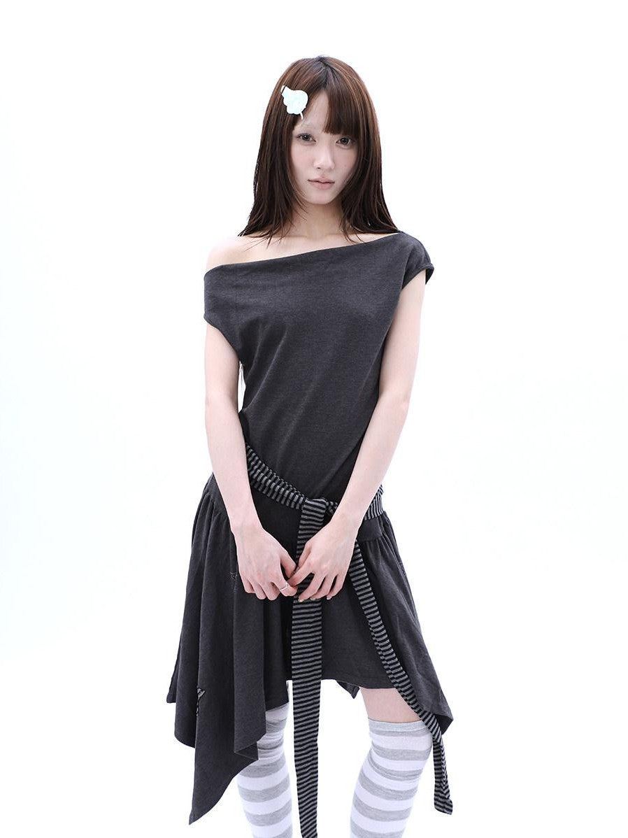 ang project Rhinestone Striped Asymmetric Hem Women&