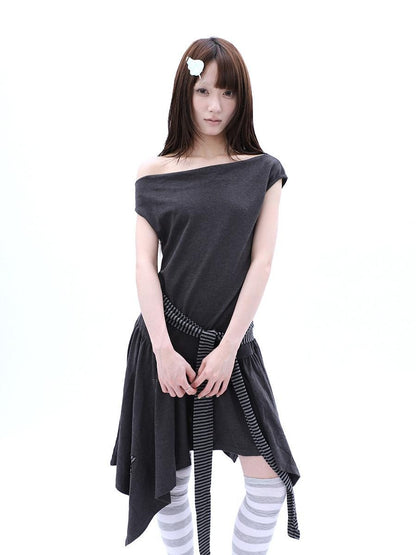 ang project Rhinestone Striped Asymmetric Hem Women&