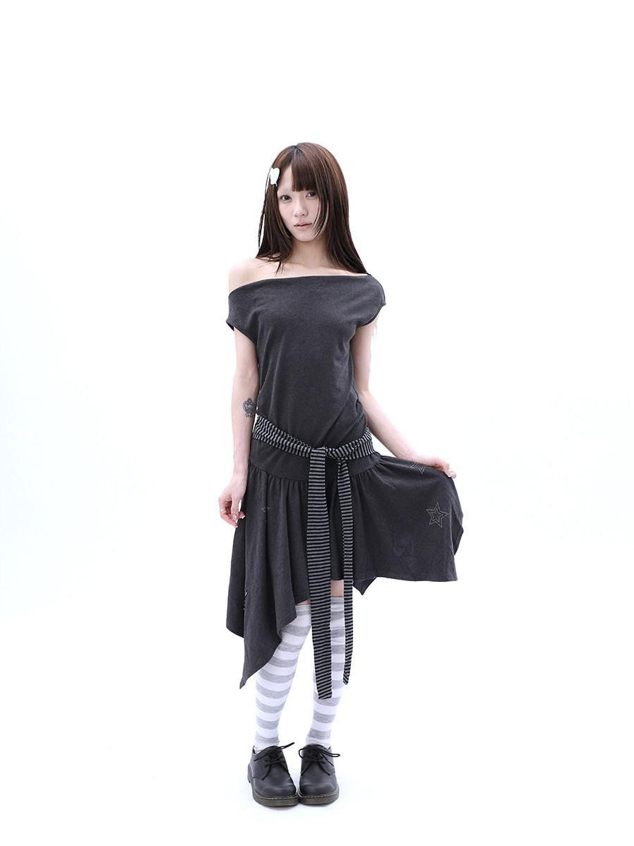 ang project Rhinestone Striped Asymmetric Hem Women&