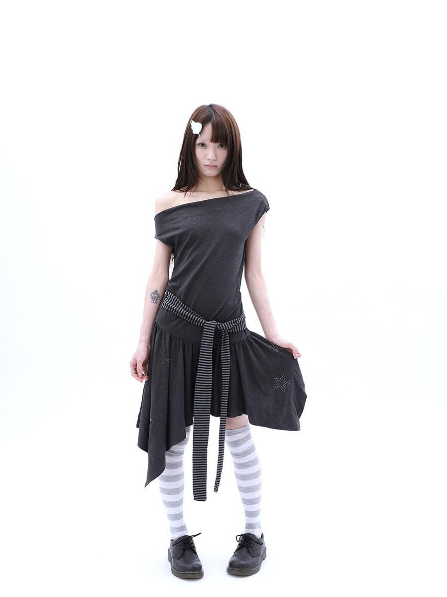 ang project Rhinestone Striped Asymmetric Hem Women&