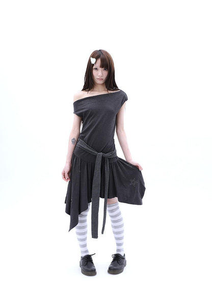 ang project Rhinestone Striped Asymmetric Hem Women&