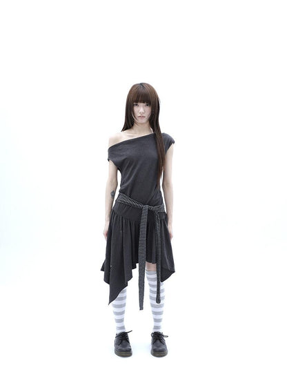 ang project Rhinestone Striped Asymmetric Hem Women&