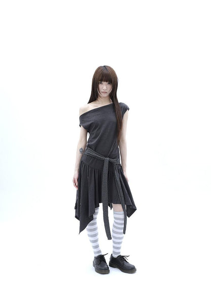 ang project Rhinestone Striped Asymmetric Hem Women&