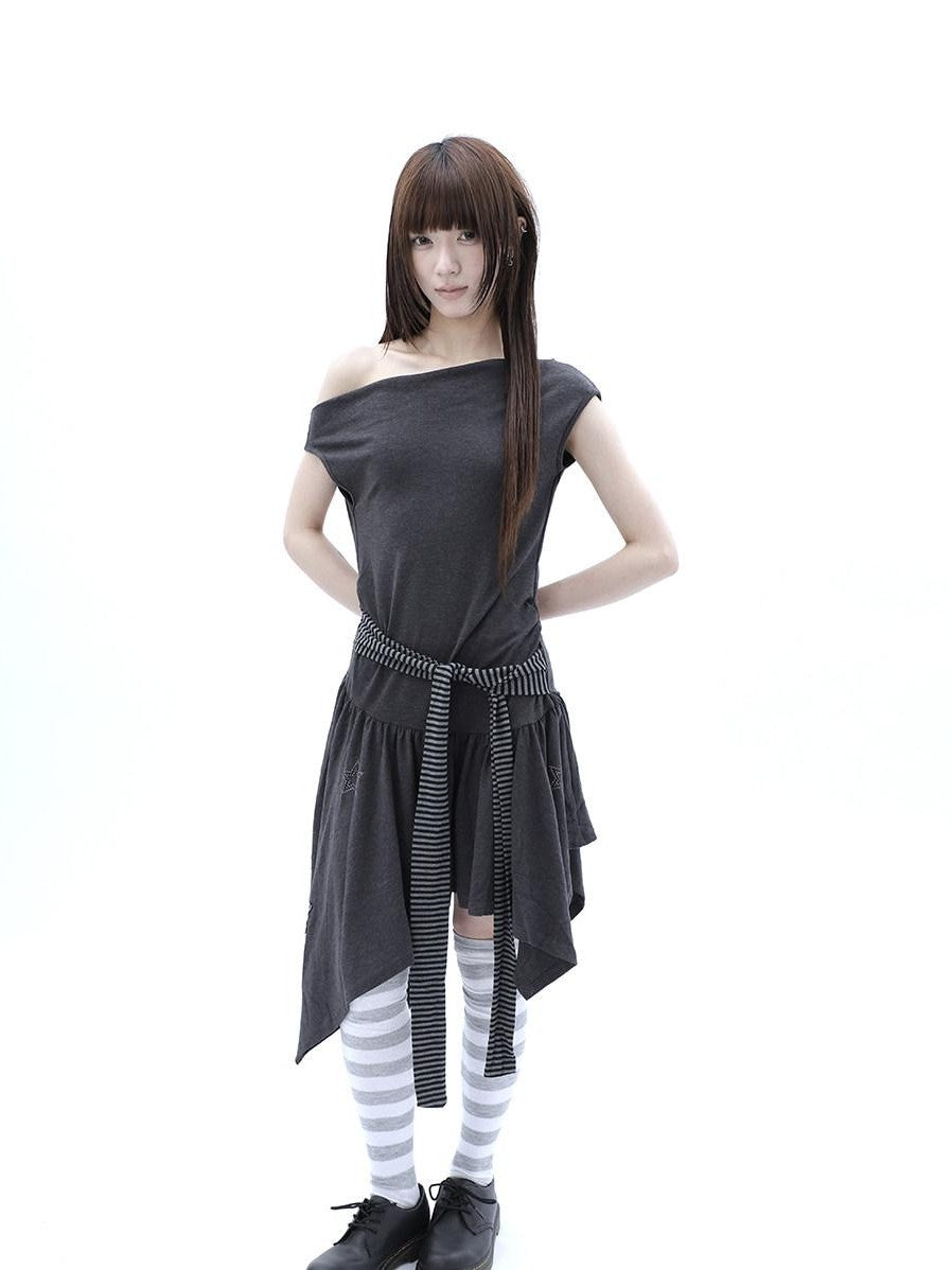 ang project Rhinestone Striped Asymmetric Hem Women&