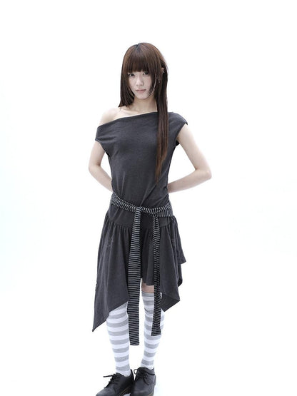 ang project Rhinestone Striped Asymmetric Hem Women&