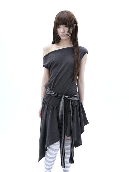 ang project Rhinestone Striped Asymmetric Hem Women&