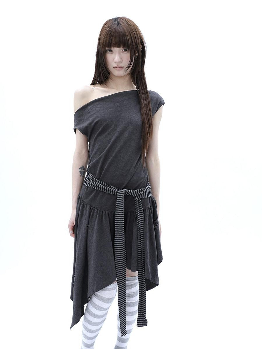 ang project Rhinestone Striped Asymmetric Hem Women&
