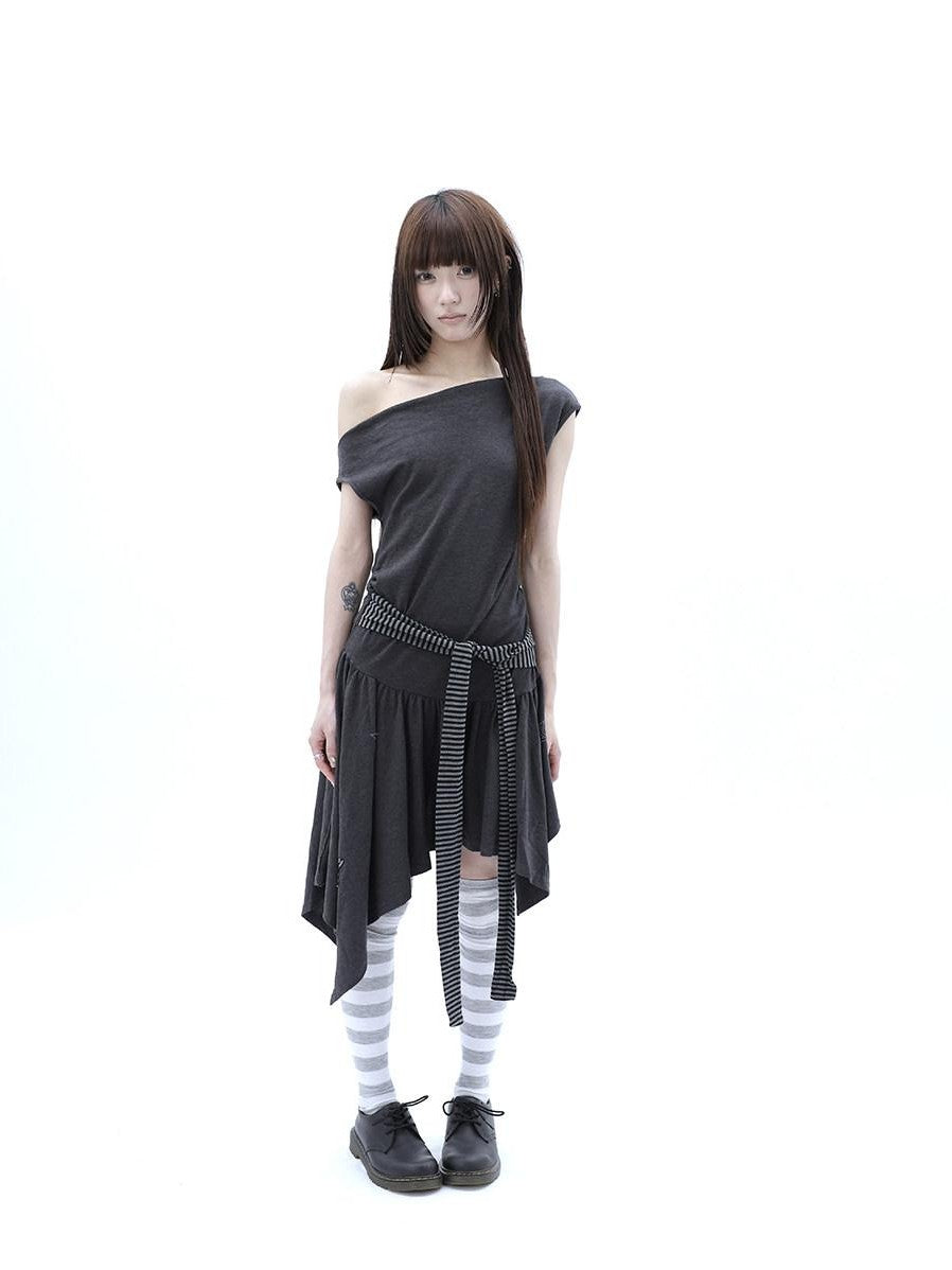 ang project Rhinestone Striped Asymmetric Hem Women&