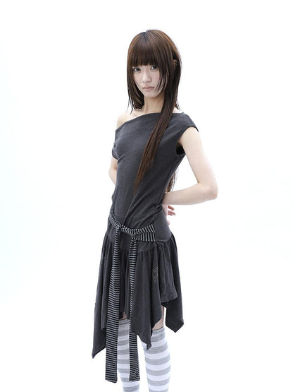 ang project Rhinestone Striped Asymmetric Hem Women&