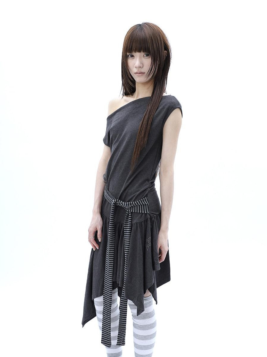 ang project Rhinestone Striped Asymmetric Hem Women&